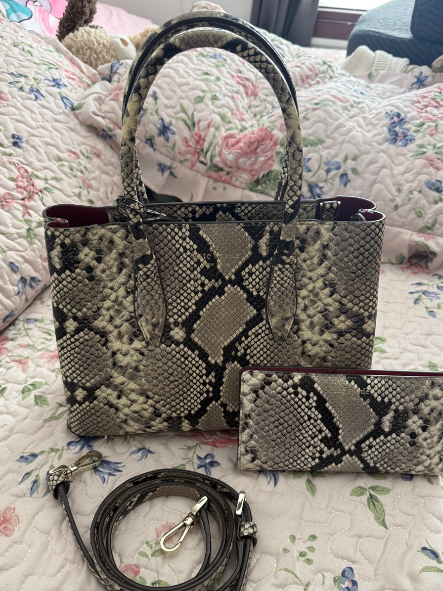 Kate Spade Python-Print Tote In Black And Cream With Matching Wallet
